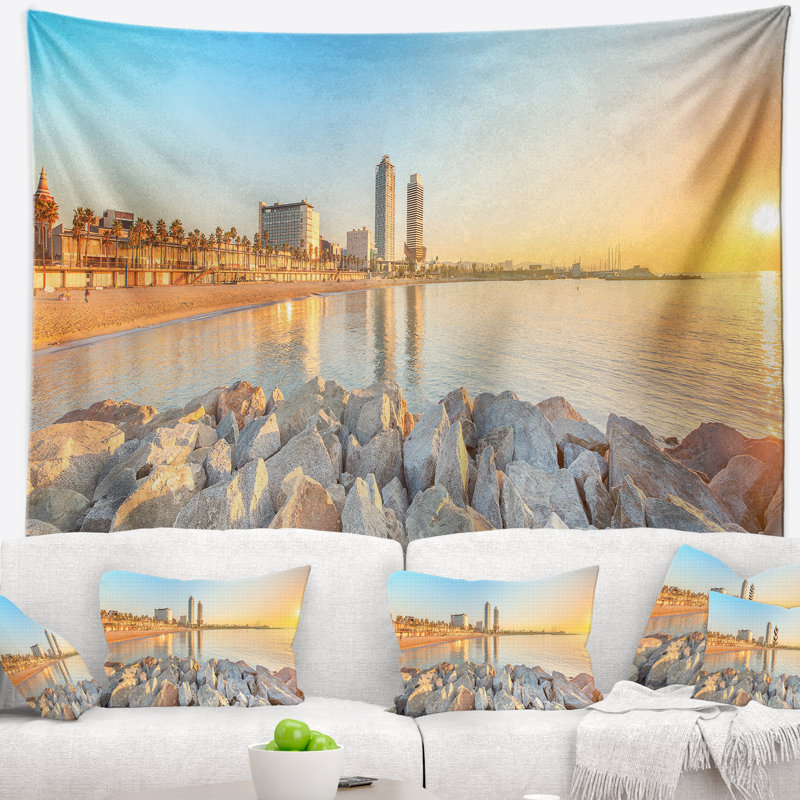 Tapisserie barceloneta beach en mer à barcelone, H 78 po x l 92 po