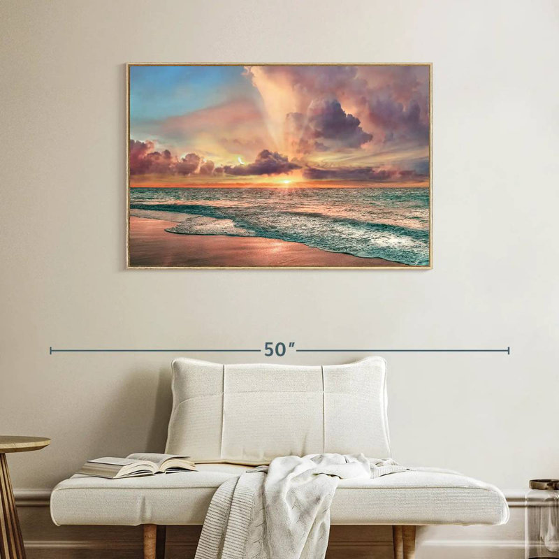 Plage de cuivre, 40 po x 27 po, Cadre flottant en bois naturel