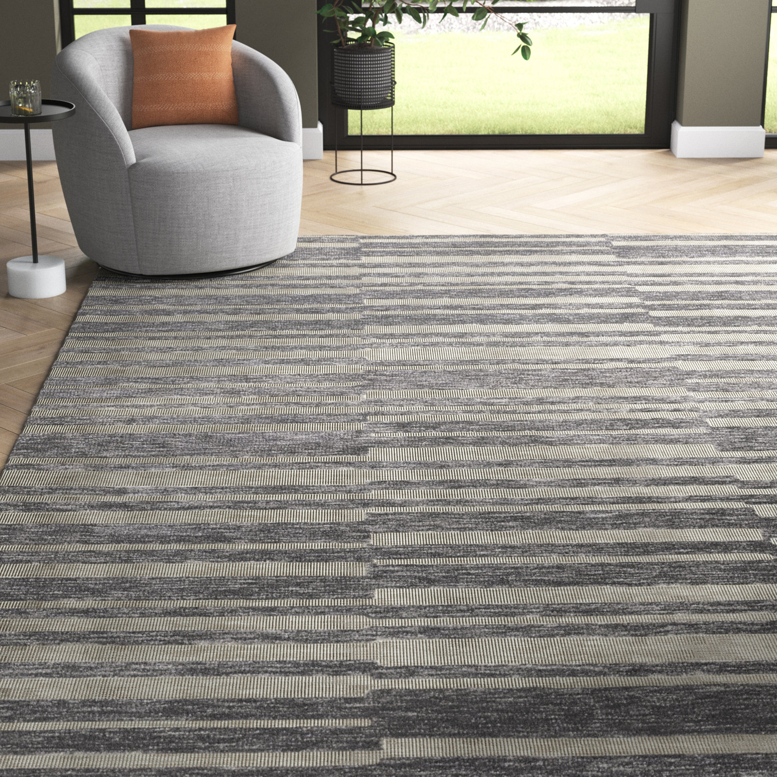 Gertie Natural Slate Striped Rug, Rectangle 7'9" x 9'9"