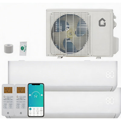 Mini climatiseur à deux zones 20K et système de chauffage à deux zones, 20 SEER2 208-230V 9000 + 12000 BTU Système de chauffage et climatisation à deux zones sans conduit, unité murale, avec trousses d'installation