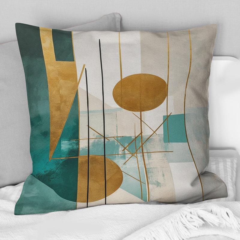 Coussin Glorious Full Moon Retro Gold & Teal Abstract I - Abstract