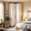 Armoire d'angle 90,6 "avec armoire supérieure, 7 tablettes intérieures et tringle pour rangement dans la chambre à coucher