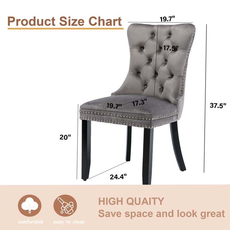 Gray Velvet Upholstered High Back Dining Chairs with Wood Legs, Set of 6