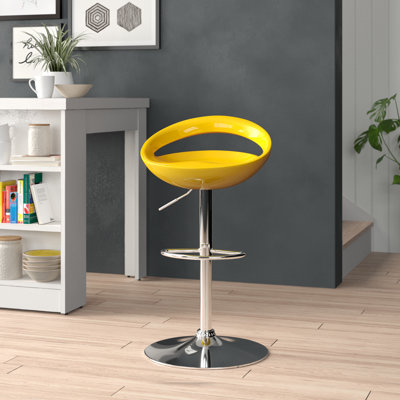 Tabouret de bar contemporain en plastique réglable en hauteur avec dossier arrondi avec découpe Hilia