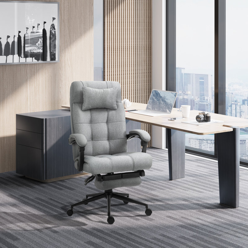 Wedigo Linen Office Chair with Headrest, Light Grey Linen