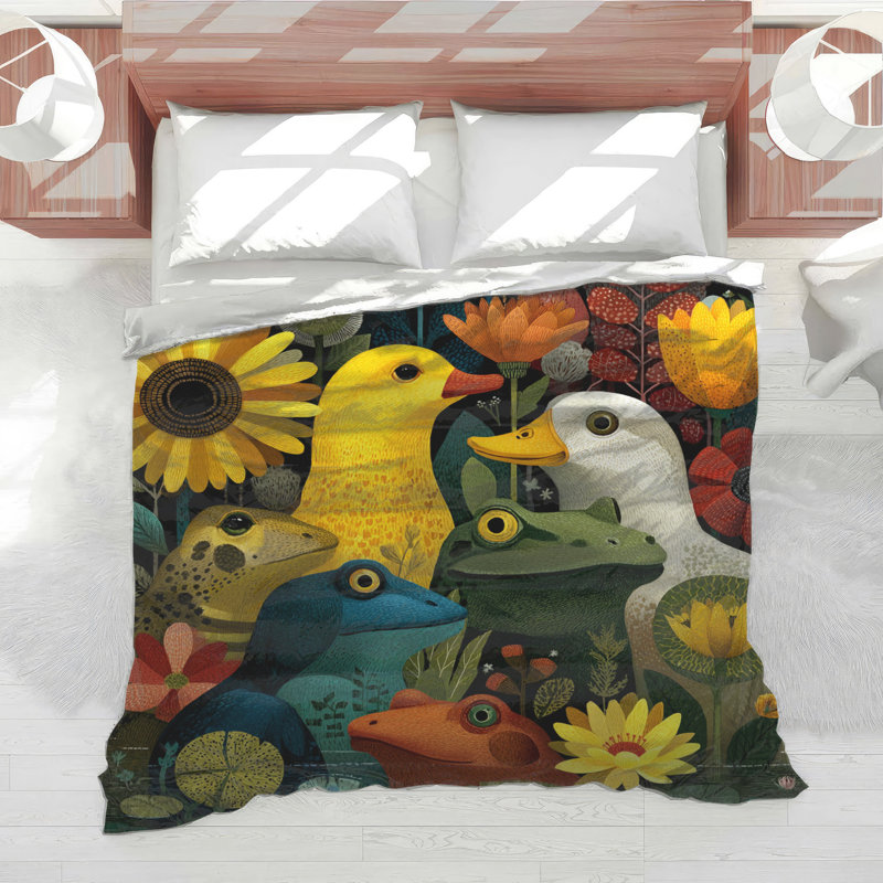 Frogs Ducks Flowers Comforter, Twin Extra Long