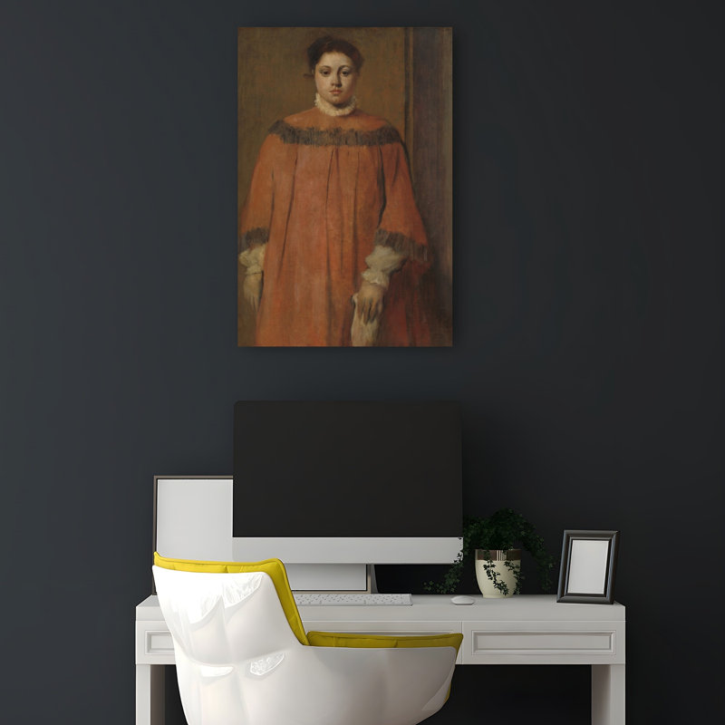 Jeune fille en rouge, vers 1866, portrait abstrait impressionniste contemporain, estampe murale, H 18 po x l 12 po