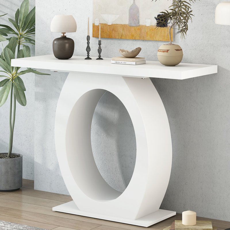 Console élégante et moderne avec base en forme d'œuf, stabilité et durabilité accrues, design épuré, Beige, Beige, Beige
