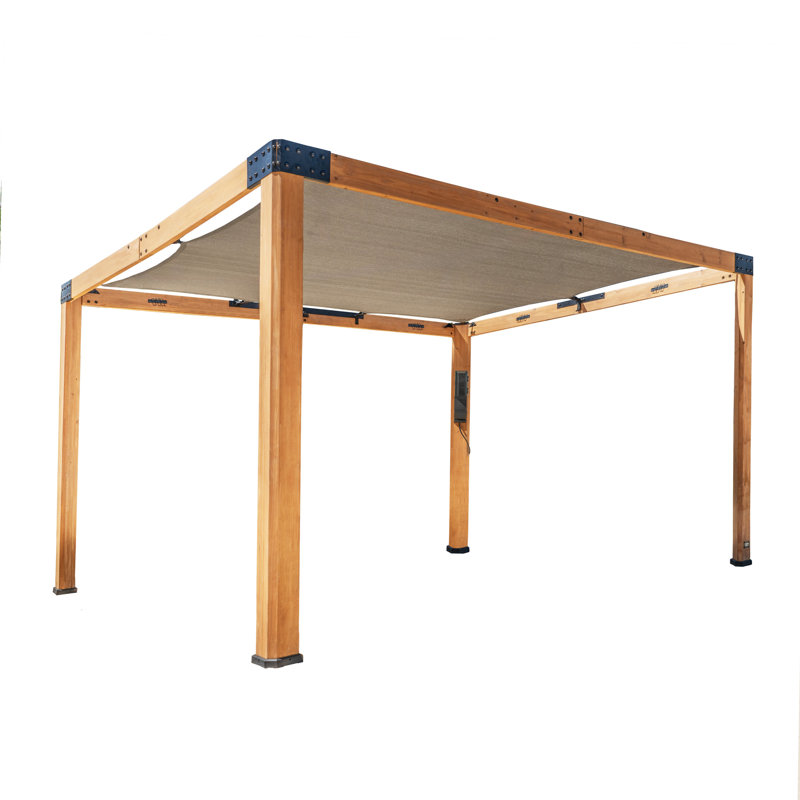 Ensemble de pergola d'extérieur en bois de cèdre avec toile d'ombrage et PowerPort 12 pi x 10 pi Backend Discovery Brendan