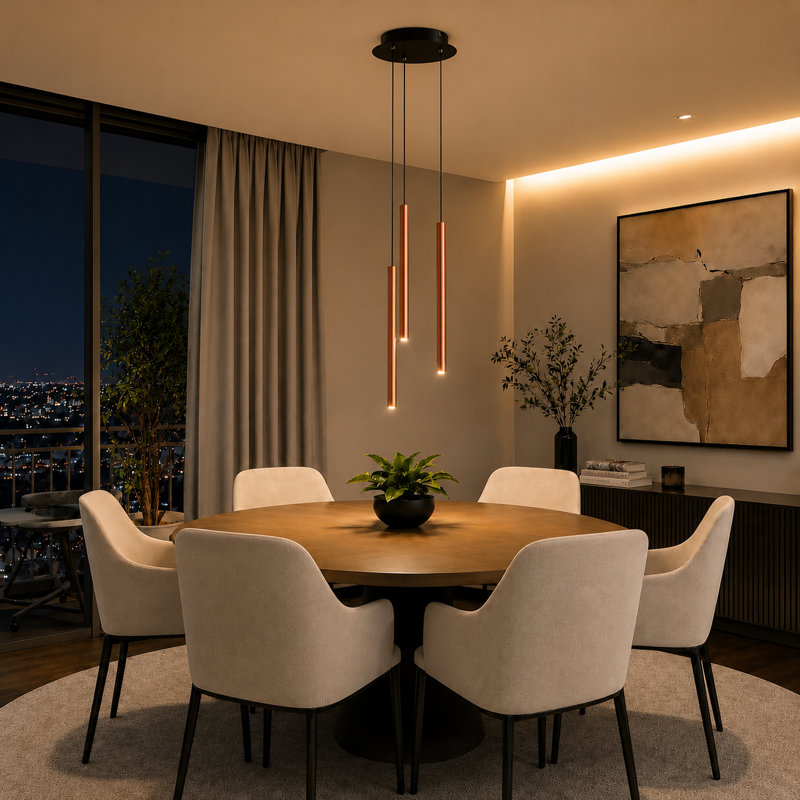 Luminaire suspendu cylindrique à 3 lumières DEL Baileyton, Cuivre