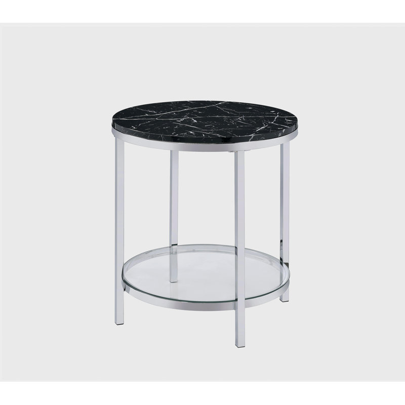 Dessus en marbre artificiel noir et table de bout décorée en chrome