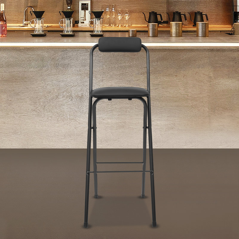 Tabouret de bar portatif pliant avec dossier haut (1 pièce, 29,53 pouces), Noir, noir, noir, noir