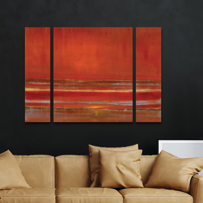 Ensemble de 3 panneaux muraux - Rio «Red Horizon», art mural sur toile pour le salon, la chambre à coucher ou le bureau 