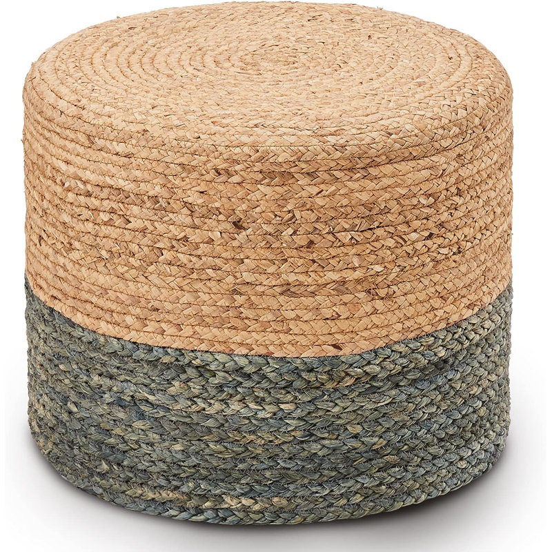 Onaway Upholstered Pouf, Natural/Blue