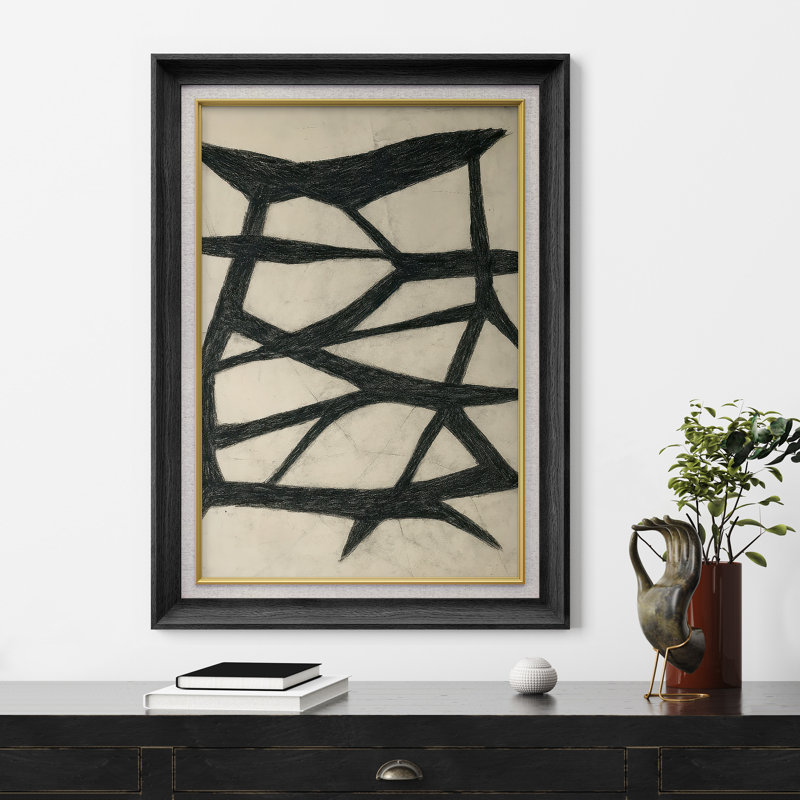 Œuvre encadrée de qualité supérieure - reproduction abstraite rétro pour décoration de salon - 26 po x 36 po, Noir