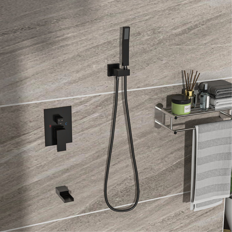 Ceiling Mounted Shower With Waterfall Tub Spout & Single Hole Inlet Oil Rubber Bronze Kit Balanced, Oil Rubber Bronze