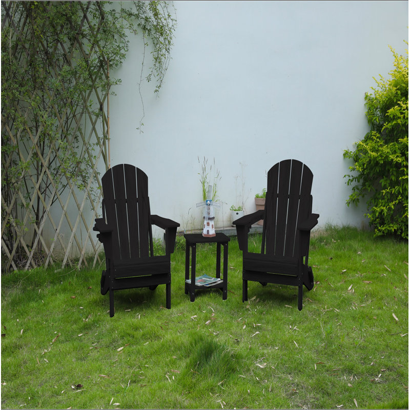 Chaise Adirondack pliante avec table d'appoint, ensemble de chaises Adirondack 3 pièces à texture de bois (comprend 2 chaises et 1 table)