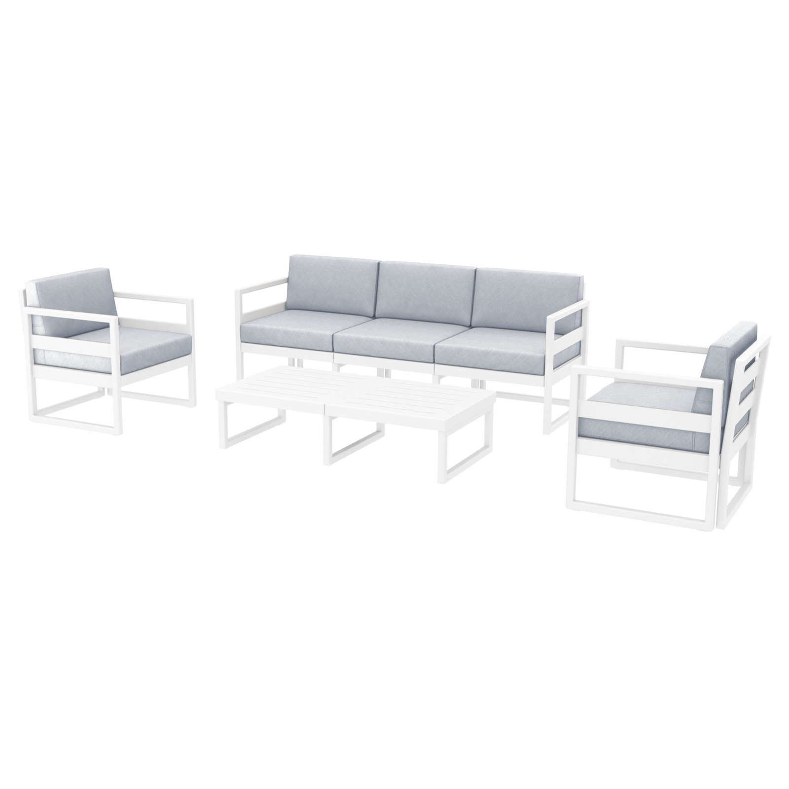 Lane 5 - Person Patio Conversation Set with Cushions, White, Canvas Granite Sunbrella® Canvas