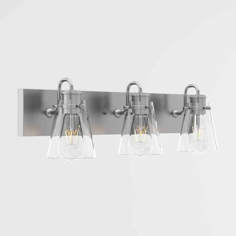 Beaudry 24 in. 3-Light Modern Dimmable Vanity Light in Brushed Nickel with Clear Glass Shade, Brushed Nickel