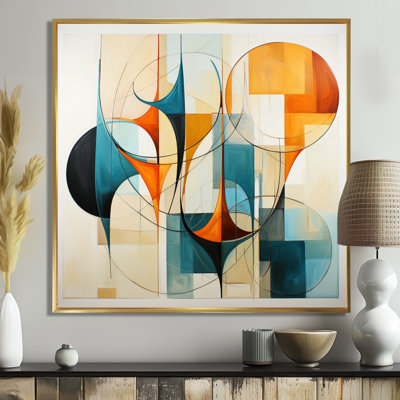 Orange Blue Mid Century Harmony In Geometry I - Abstract Midcentury Wall Art
