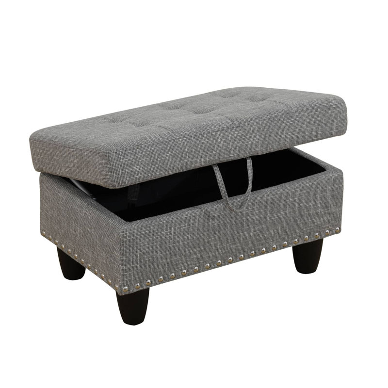 Yeni 28.5" Wide Upholstered Storage Ottoman, Brown Linen