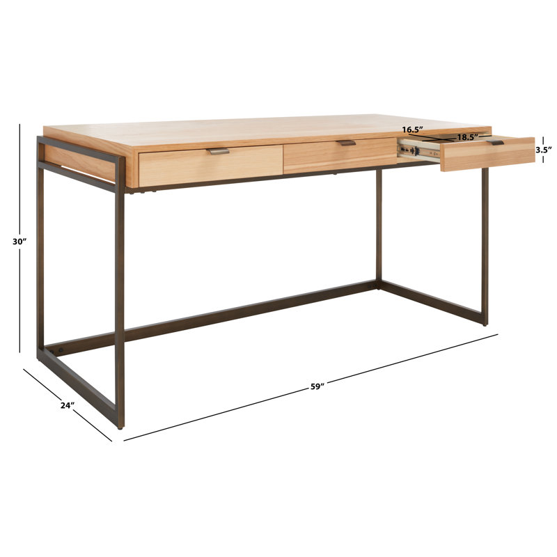 Vera Solid Wood Writing Desk, Walnut/Antique Brass