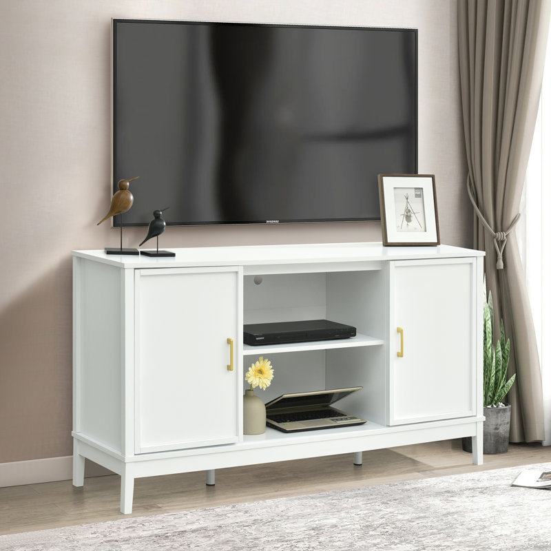 Walter TV Stand for TVs up to 65 Inches, TV Cabinet with Storage Shelves, Adjustable Shelf Modern High Cabinet for Living Room Bedroom, White