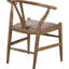 Chaises de salle à manger de style Mid-Century 2 pièces, noyer, siège rembourré, dossiers arrondis, pieds fuselés, revêtement brun dans des chaises modernes en tissu doux (2 pièces), finition noyer, dossier, pieds