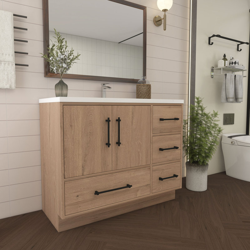 Victoria 41.9'' Single Bathroom Vanity with Acrylic Top, Red Oak