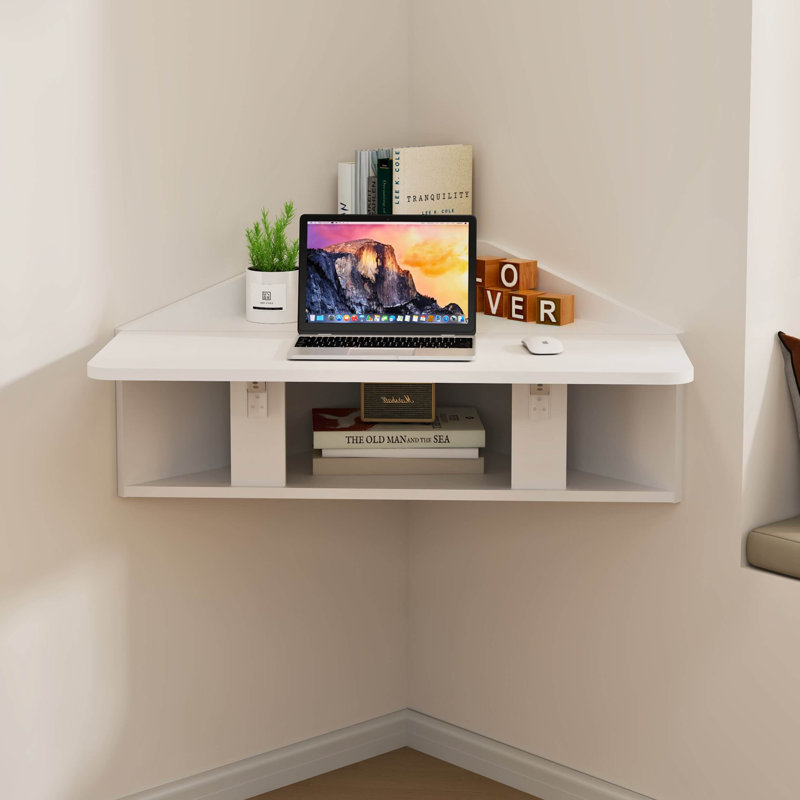 Bureau de coin mural blanc pliable, Blanc