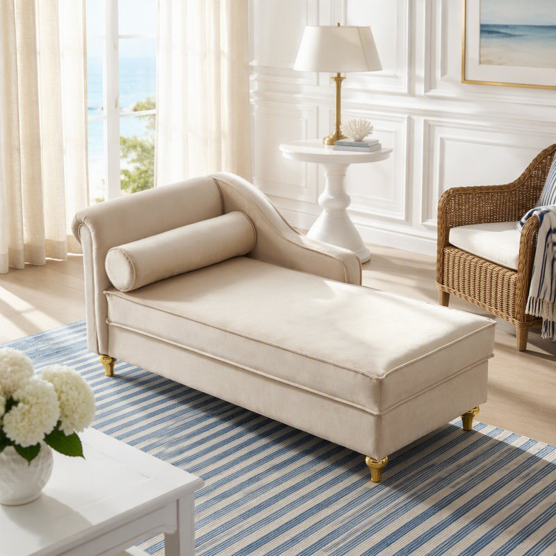 Méridienne luxueuse en velours avec rangement dissimulé pour un confort ultime, Beige Velvet