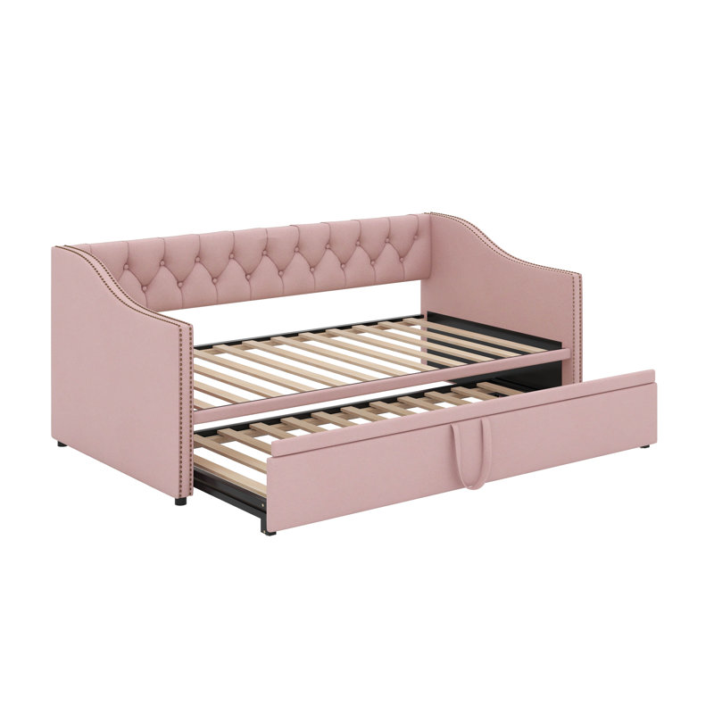 Lit de jour simple rembourré avec couchette, Rose