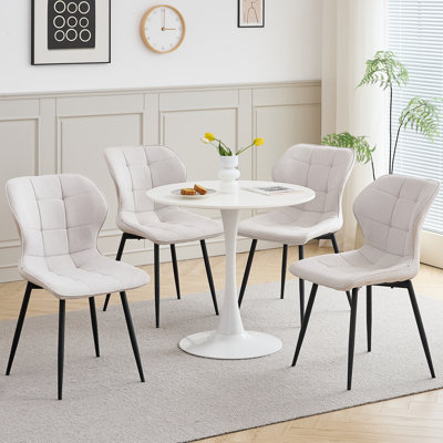 Modern Linen Fabric Dining Chair, Upholstered Side Chair with Metal Legs, Kitchen Accent Chair