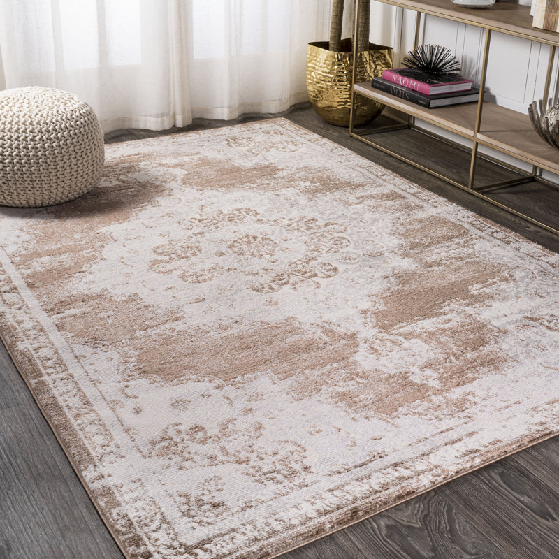Verena Ornate Medallion Modern Brown/Cream Rug, Rectangle 4'3" x 6'