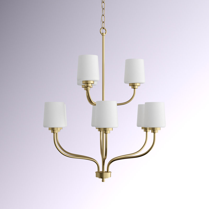 Lustre classique / traditionnel à 9 lumières Windom, Laiton satiné, Non