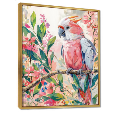 Rose, vert, cacatoès, jungle, rêves II - perroquet, art mural, salon