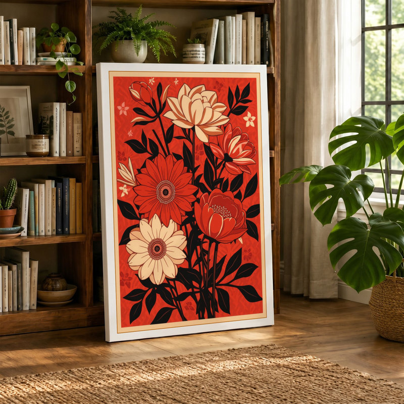 Garden in Bloom Botanical - Wrapped Canvas, 30x20 - 76.2 x 50.8 cm, Ochre Border