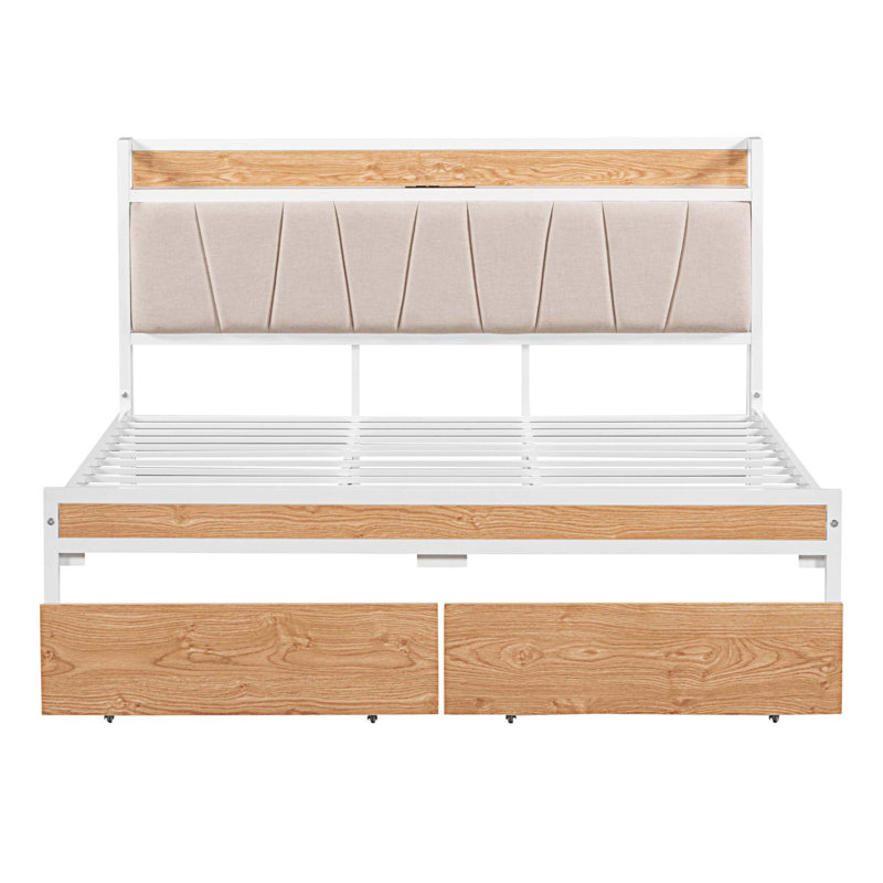 Lit plateforme avec rangement, Double, Blanc