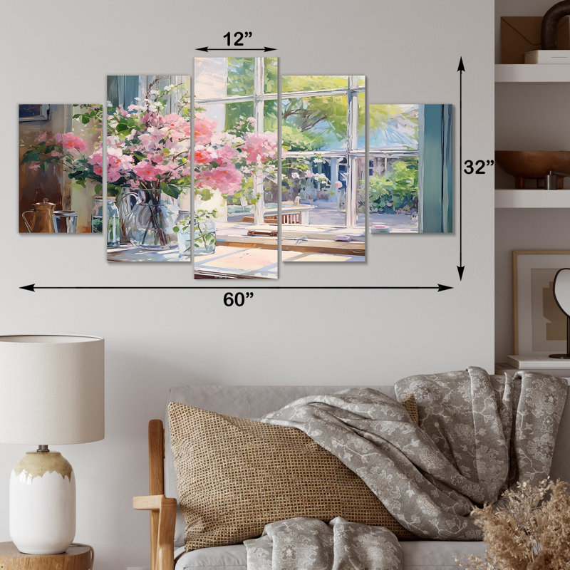 «Delicate Vintage Flower French Windows View II - Window Multipanel», ensemble d'art mural