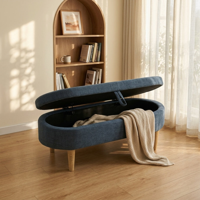 Pouf de salon en tissu en fourrure bleue de 113 cm