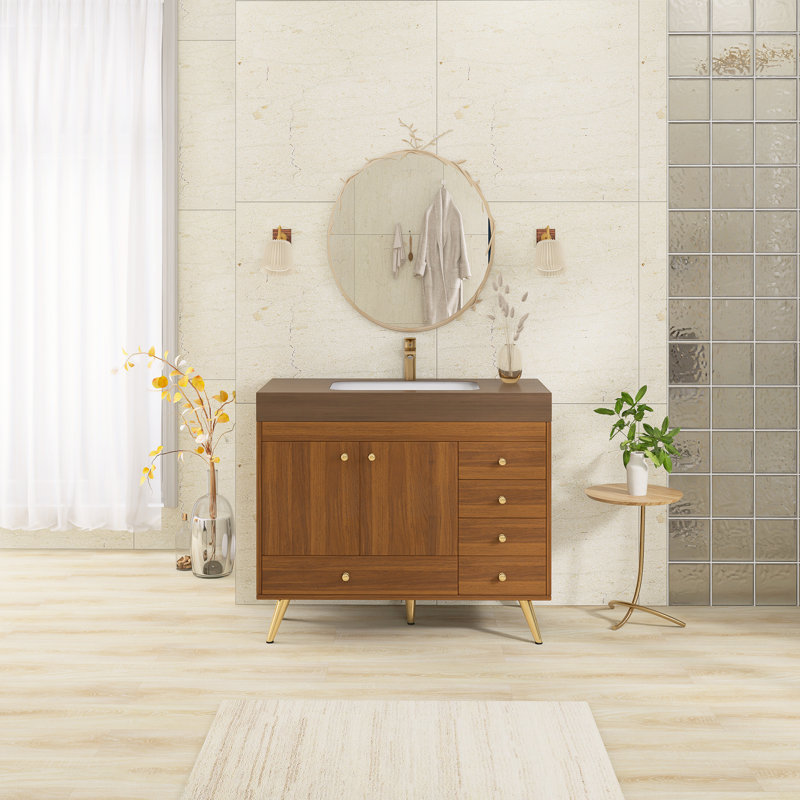 Ensemble de meuble-lavabo autoportant 36 po avec comptoir en faux marbre 36 po, Noyer
