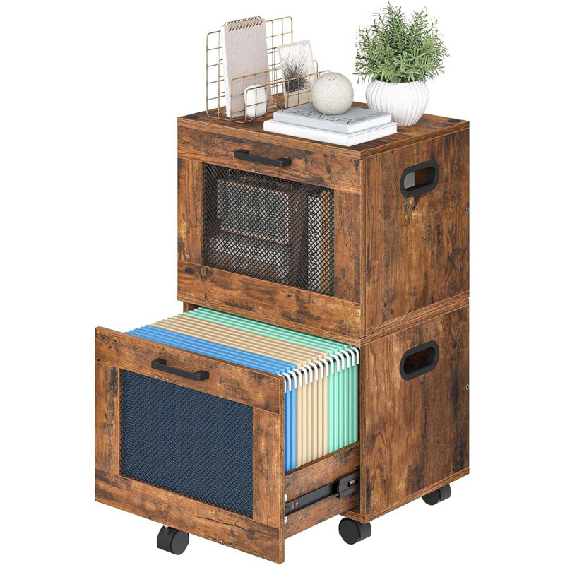 2 Drawers File Cabinet, Rolling File Cart, Small Filing Cabinet On Wheels Under Desk, Home Office Mobile Filing Organizer Box File Basket For A4, Letter Files, Rustic Brown