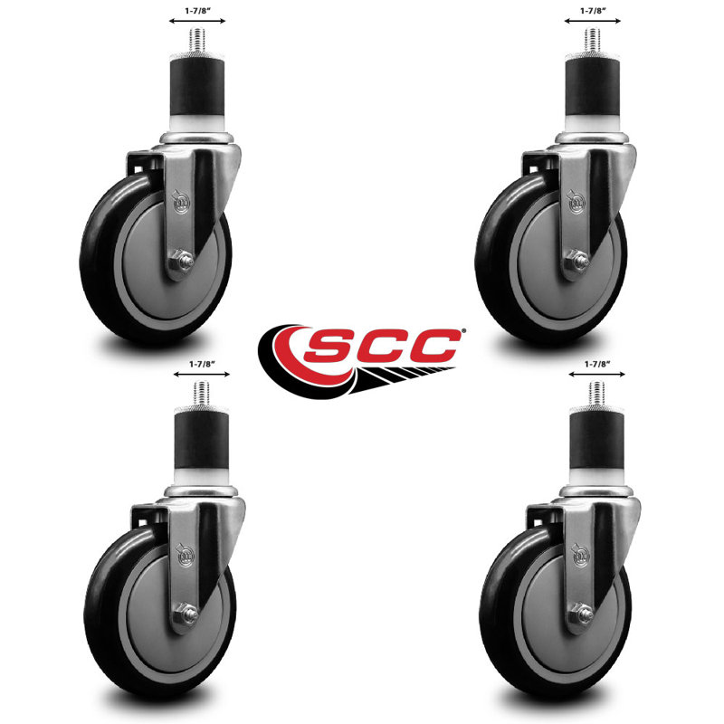 Ensemble de roulettes extensibles en poly pivot de 1-7 / 8 pouces SCC, Noir