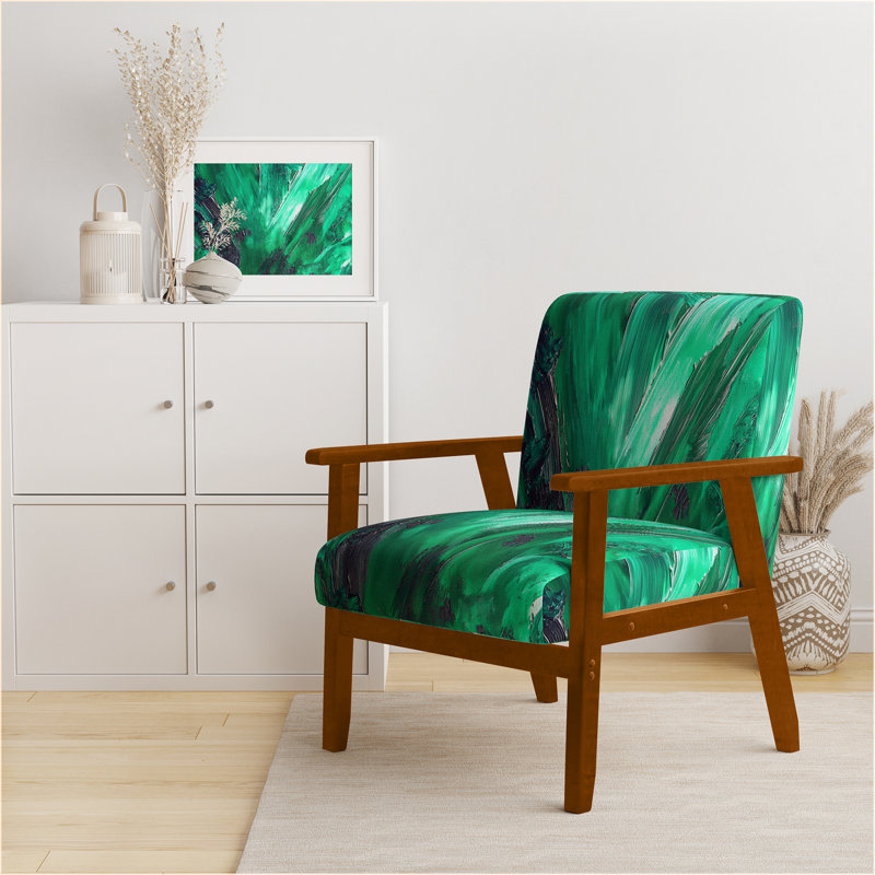 Nicosha 23'' Wide Armchair, Green Polyester, Brown Square Arms