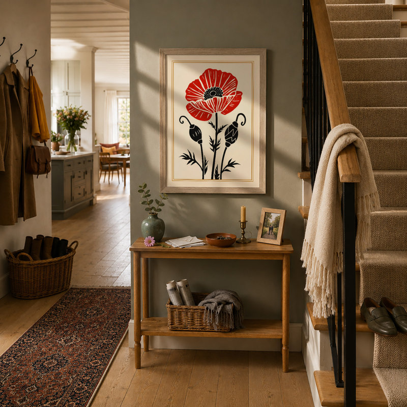 Crimson Carnation Botanical - Framed Print, Oak, A3 - 42.0 x 29.7 cm