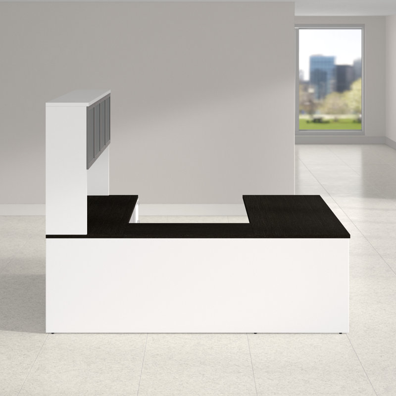 Bureau en coin réversible en U avec rehausse Glidden, blanc
