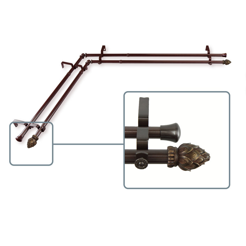 Tringle à rideaux d'angle pour fenêtre double, L 120 po x l 70 po, Cacao