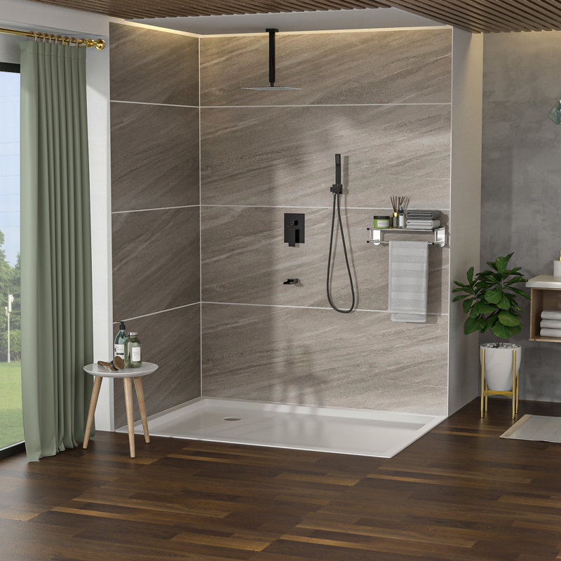 Système de douche avec fonction cascade - Plafonnier 12 po bronze huilé à 3 fonctions et soupape équilibrée à main - installation facile