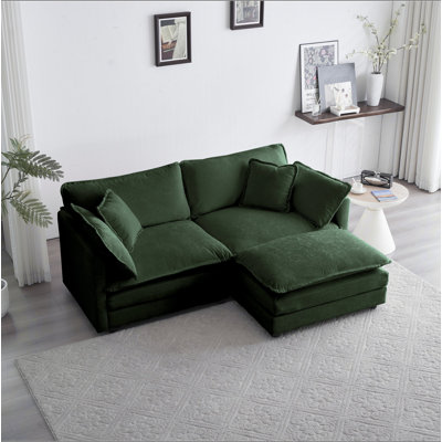 Chenille Two-Seater Sofa With 1 Footrest, 2 Seater L-Shaped Sectional With Ottoman,Loveseat With Ottoman For Small Living Space