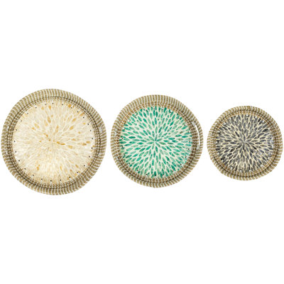 Ensemble de 3 plateaux 15,75 "Seagrass et Capiz